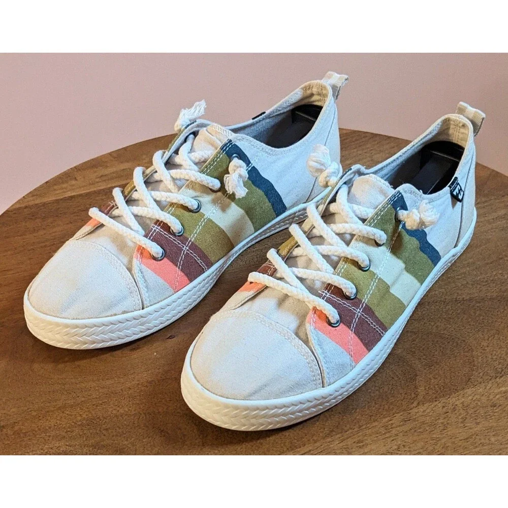 Billabong Marina Honey Gold Multi Striped Canvas Sneakers Women's Size 9.5